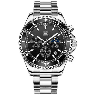 Buy silver-black-face Men's Watches Waterproof Quartz  Stainless Steel Strap Sport