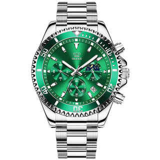 Buy silver-green-face Men's Watches Waterproof Quartz  Stainless Steel Strap Sport