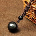 Men Women Natural Stone 16mm Black Obsidian Tiger Eye Stone Pendant Necklace
