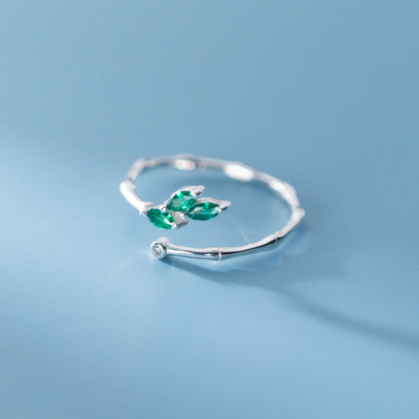 Women's Ring Green Crystal Leaves