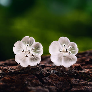 Buy silver-white Women Lotus Flower Real 925 Sterling Silver Earrings