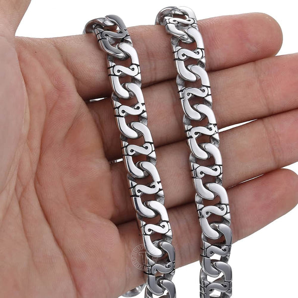 Mens Necklace 316L Stainless Steel Chain 9.5mm Heavy Marina Biker Silver