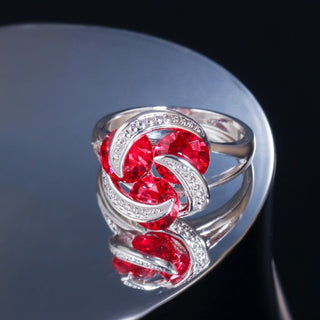 Buy red Women Silver Crystal Stone Wedding Rings