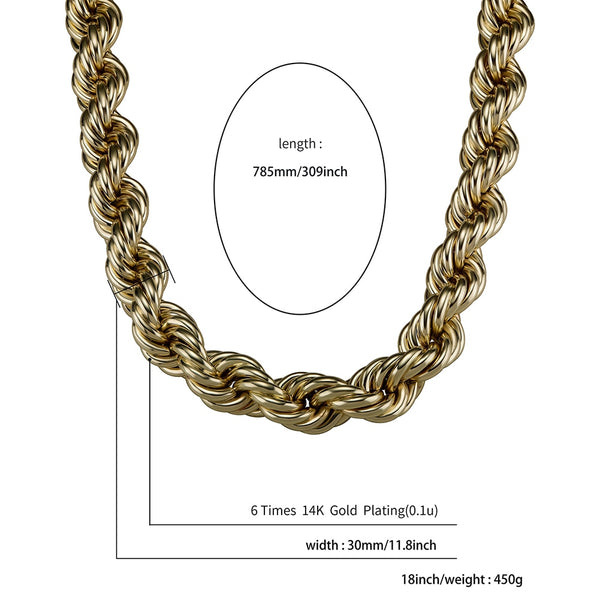 2022 New 30MM Rope Chain Stainless Steel Men's Luxury Necklace