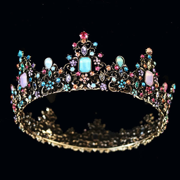 Baroque Royal Queen Crown Colorful Tiara for Women