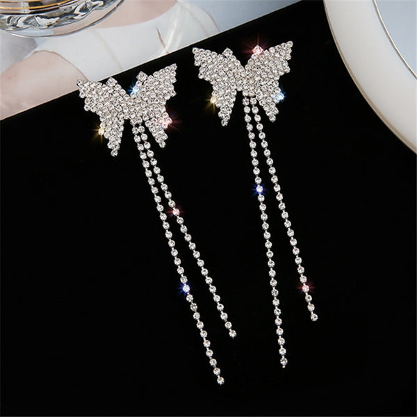 Women Long Tassel Butterfly Crystal Choker Necklaces