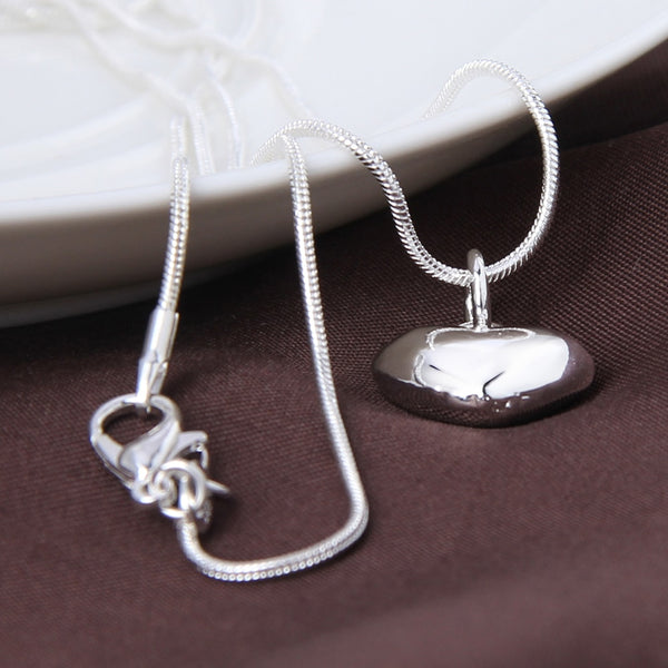 925 Sterling Silver Solid Small Heart Pendant Necklace For Women