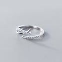 Women Cross Letter X Shape Open Adjustable Sterling Silver 925 Ring