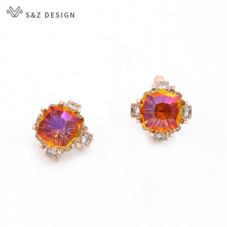 Buy rgpr Women 585 Rose Gold Square Crystal Dangle Earrings