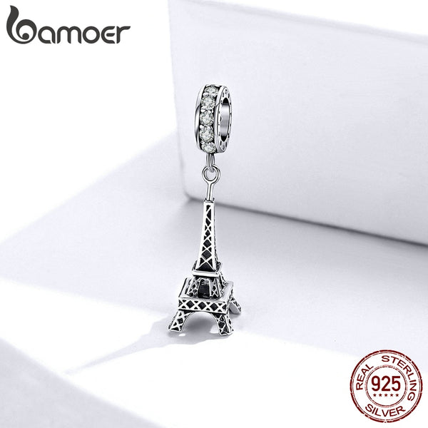 Women's 925 Sterling Silver Retro Eiffel Tower Pendant Charm for Bracelet or Necklace