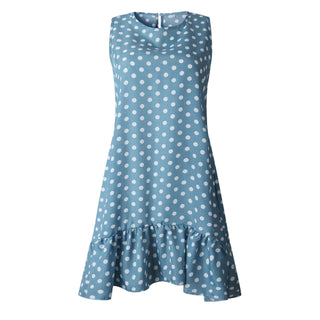 Buy blue Women Summer Dress Ruffles Polka Dot Sleeveless