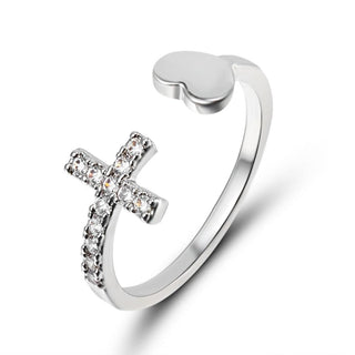 Buy ri17y122m0 1PC Silver Color Alloy Cross Heart Rhinestone Mosaic Opening Ring Simple Round