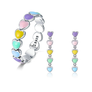 Buy studs 925 Sterling Silver Heart Ring Earrings Jewelry Set for Women