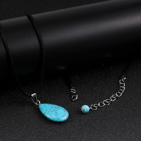 Women Natural Stone Crystal Water Drop Pendant Necklace