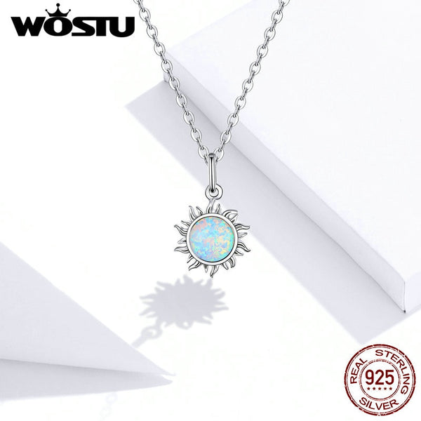Women  Necklace Opal Zircon And 925 Sterling Silver Sun