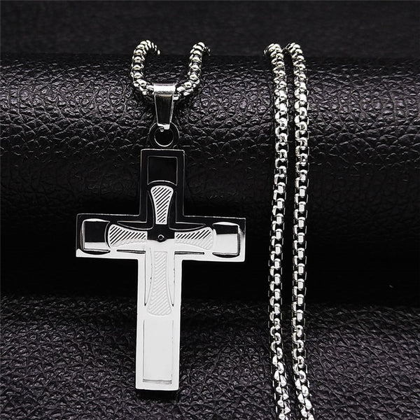 Long Cross Jesus Stainless Steel Necklace for Men Gold Color