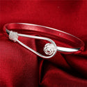 925 Sterling Silver Rose Flower Bangle Bracelet For Women