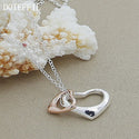 925 Sterling Silver 18 Inch Chain Rose Gold Double Heart Pendant Necklace For Women