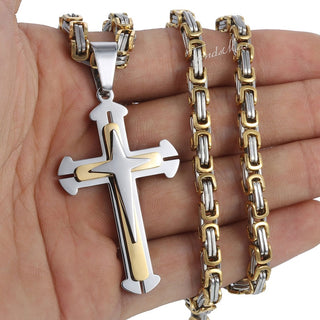 Buy kp180-gold-silver Men's Cross Necklace
