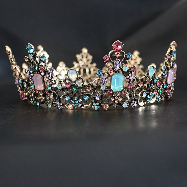 Baroque Royal Queen Crown Colorful Tiara for Women