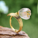 Women's Lotus Flower Real 925 Sterling Silver 18k Gold Ring