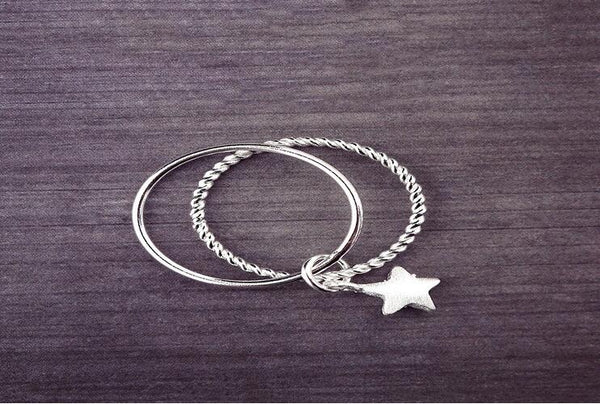Silver Plated Double Star Open Rings For Women