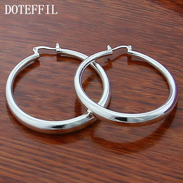 925 Sterling Silver Solid Smooth Circle Hoop Earrings For Women