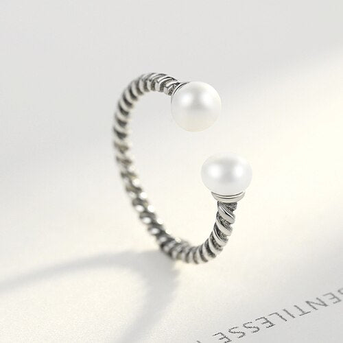 925 Sterling Silver Twisted Rope Of Love Pearl Open Finger Rings for Women