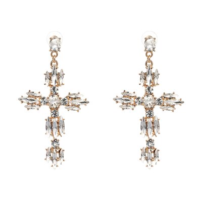 Women Vintage Long Crystal Cross Dangle Earring