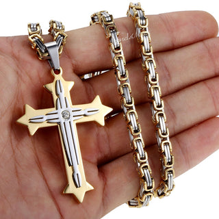 Buy kp02-gold-silver Men's Cross Necklace