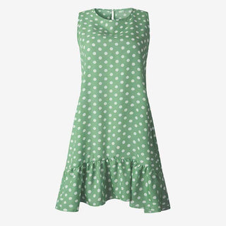 Buy green Women Summer Dress Ruffles Polka Dot Sleeveless