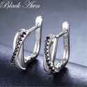Black Awn 2022 Classic Silver Color Jewelry Black Spinel Stone Cute Stud Earrings for Women