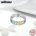 925 Sterling Silver Multi-Color Rainbow Heart Rings For Women