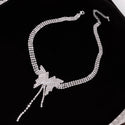 Women Long Tassel Butterfly Crystal Choker Necklaces