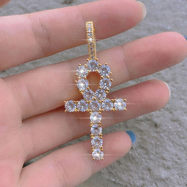 Men Silver CZ Cross Iced Out Cubic Zirconia Necklaces