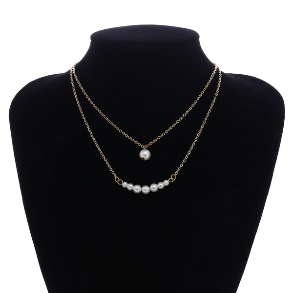 Women Layered Short Pearl Choker Necklace