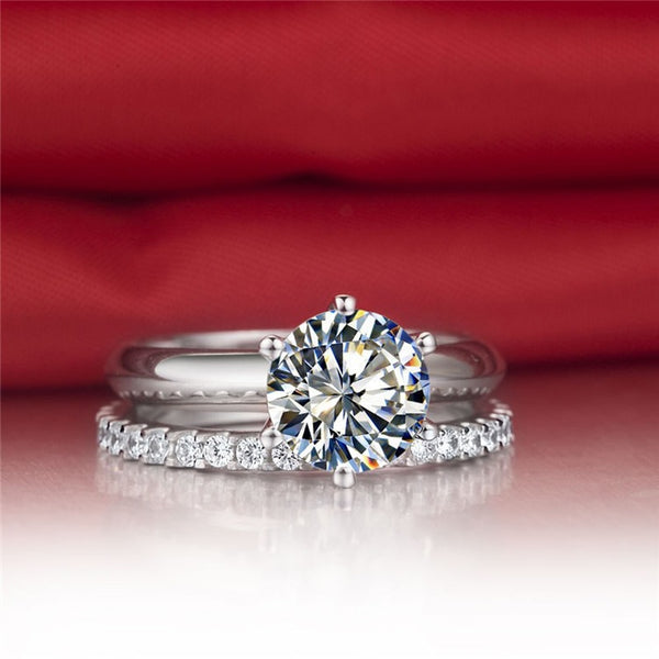 1.5Ct Zircon Rings Set Solid White Silver for Women