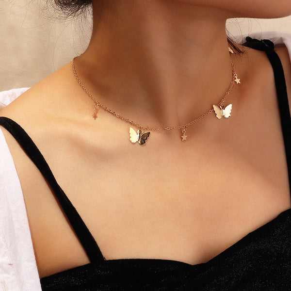 Women Choker Necklace Lovely Golden Silver Plated Butterfly