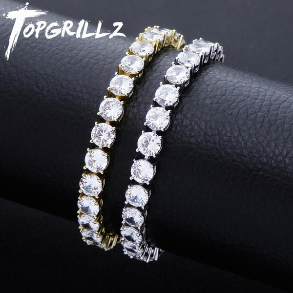 Men And Women Spring Buckle Tennis Chain Iced Out Cubic Zirconia  Bracelet