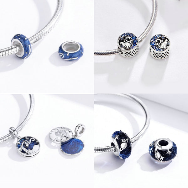 925 Sterling Silver Blue Charms Galaxy Star Moon
