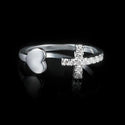 1PC Silver Color Alloy Cross Heart Rhinestone Mosaic Opening Ring Simple Round