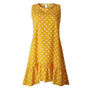 Buy yellow Women Summer Dress Ruffles Polka Dot Sleeveless
