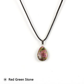 Buy red-green-stone Women Natural Stone Crystal Water Drop Pendant Necklace