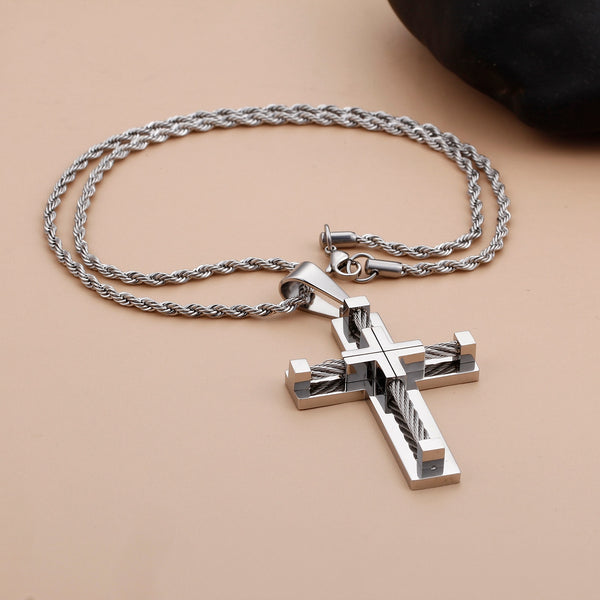 Men Metal Silver Cross Necklaces