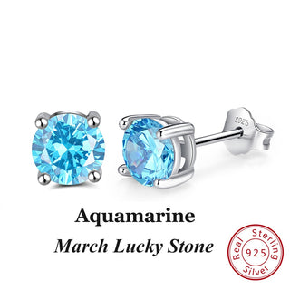 Buy mar-aquamarine Women 925 Sterling Silver Birthstone Earrings