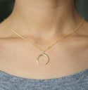 Women Moon pendant Necklace Gold color 925 Silver