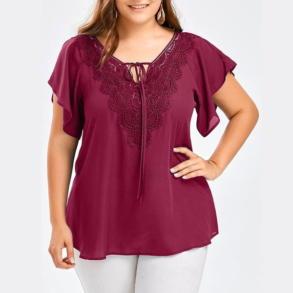 Lace Patchwork Shirt Women's Tops and Blouses Short Sleeve - Fashionontheboardwalk - Lace Patchwork Shirt Women's Tops and Blouses Short Sleeve - Fashionontheboardwalk -  - #tag1# 