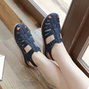 Hole Middle Heel Retro Closed Toe Comfortable Sandals with Velcro