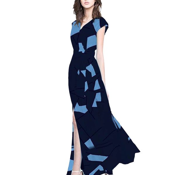 Slim-Fit Women's Summer Dress Slit Overknee Wide Hem Printed