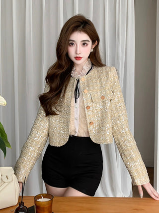 Classic Style Fashionable Girl Long Sleeve Chunky Short Sequins